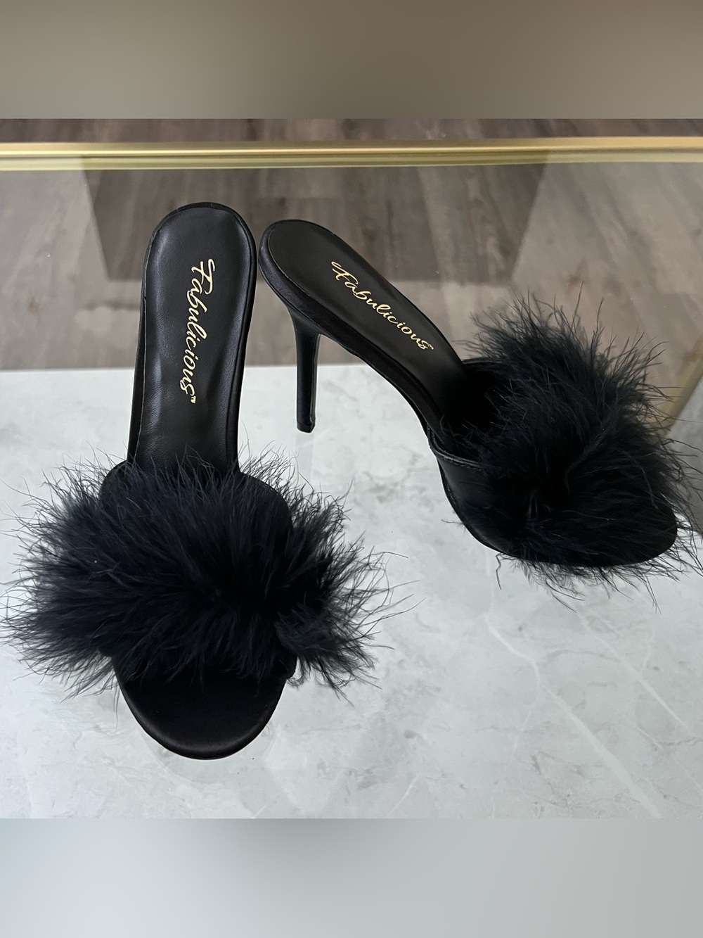 Fabulicious Black Marabou High Heels